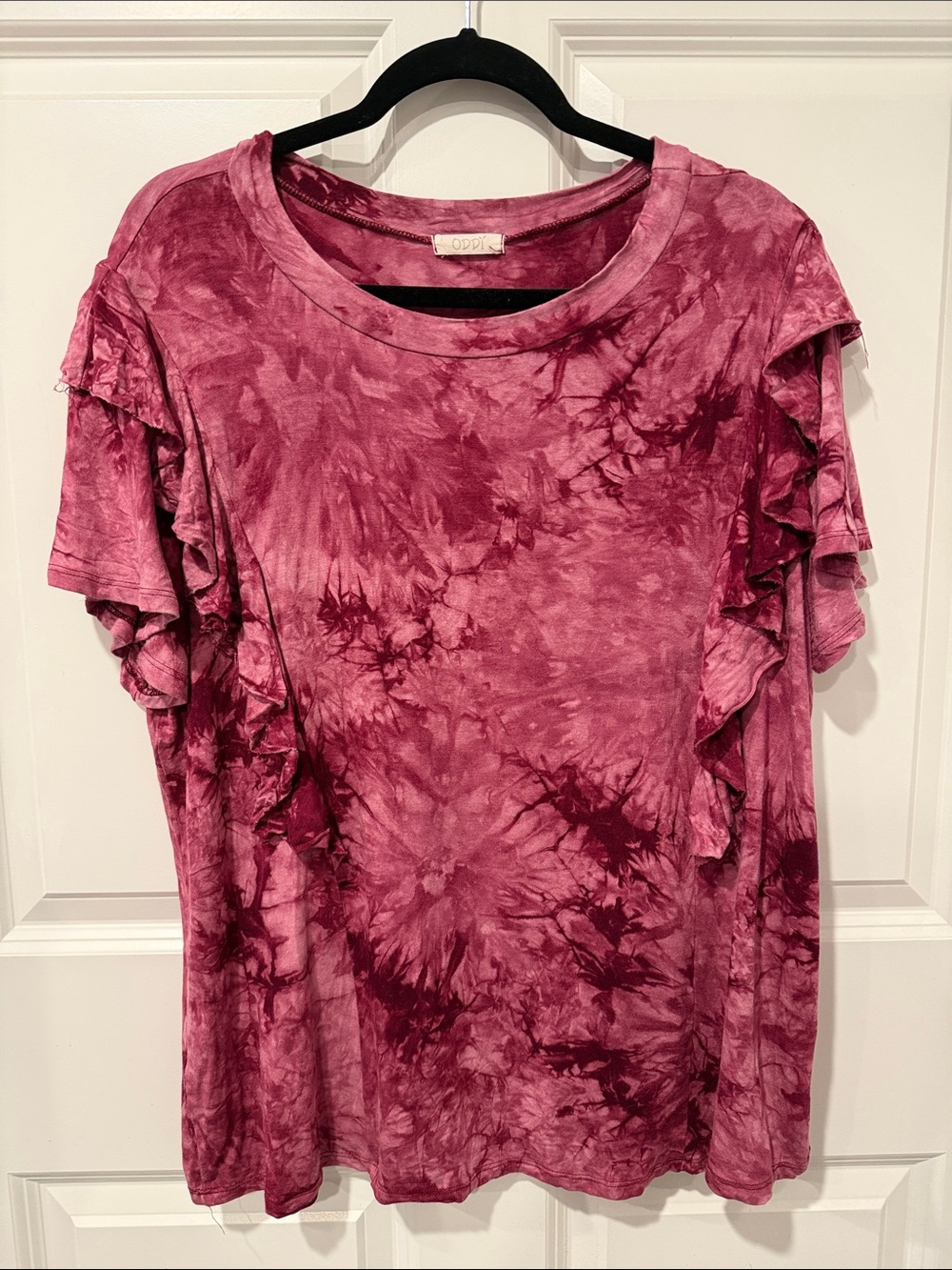 ODDI Pink Tie-Dye Ruffle Sleeve Short Sleeve Tee